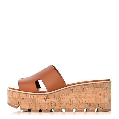 Hermes Calfskin Cork Eze 30 Sandals 39 Marron Glaise 1 of 9