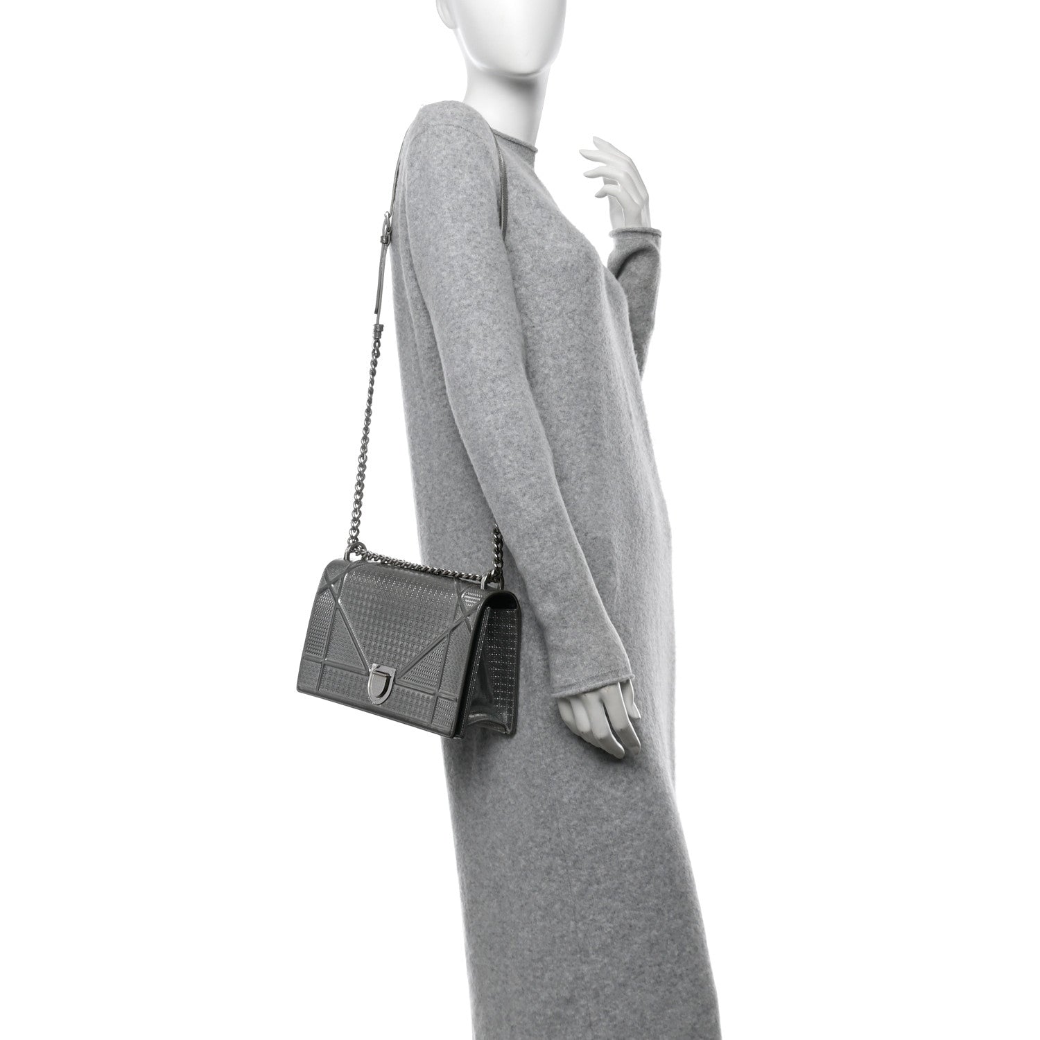 Christian Dior Metallic Patent Micro-Cannage Medium Diorama Flap Bag Silver 2 of 10