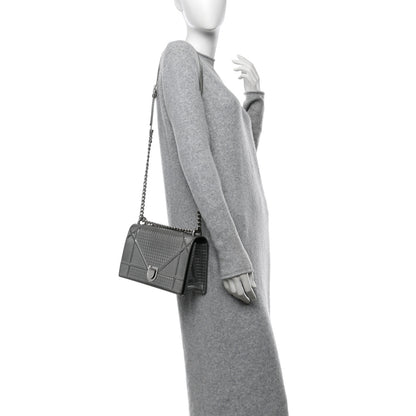 Christian Dior Metallic Patent Micro-Cannage Medium Diorama Flap Bag Silver 2 of 10