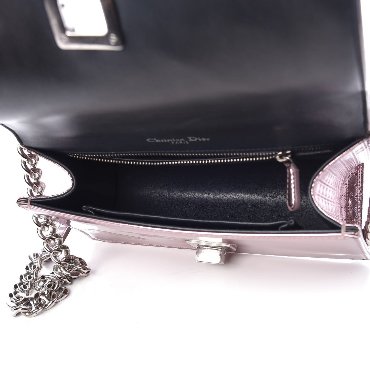Metallic Patent Micro-Cannage Medium Diorama Flap Bag Pink