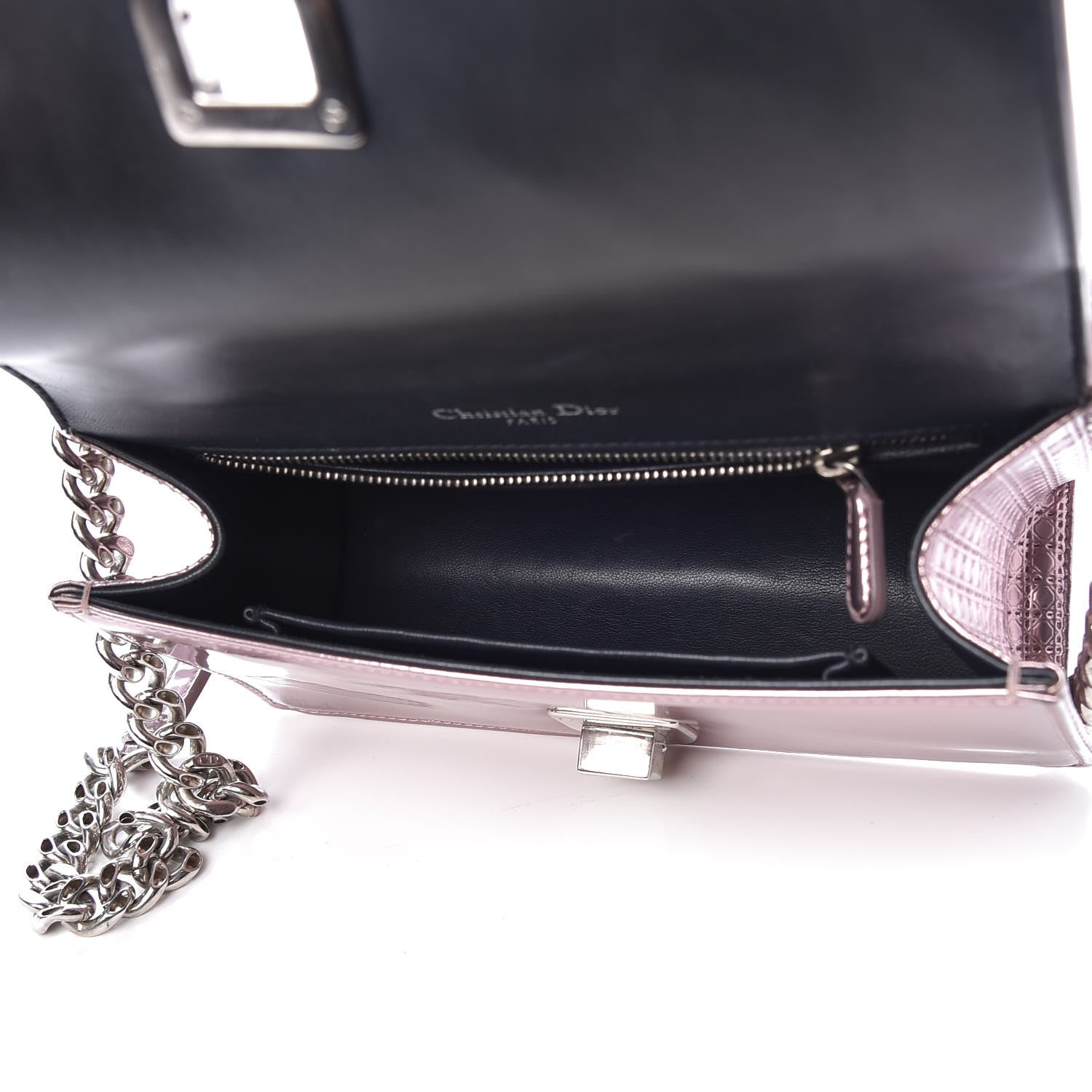 Christian Dior Metallic Patent Micro-Cannage Medium Diorama Flap Bag Pink 5 of 18