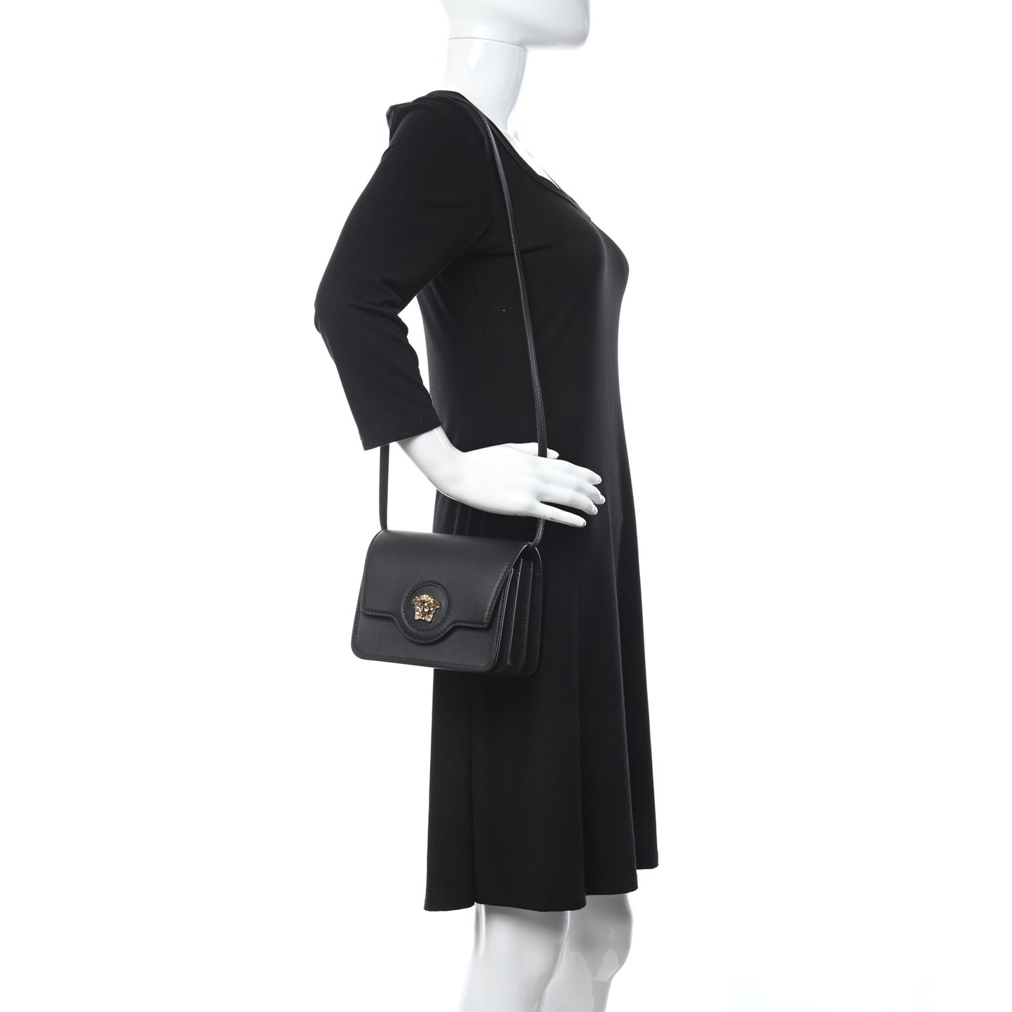 Grained Calfskin La Medusa Shoulder Bag Black