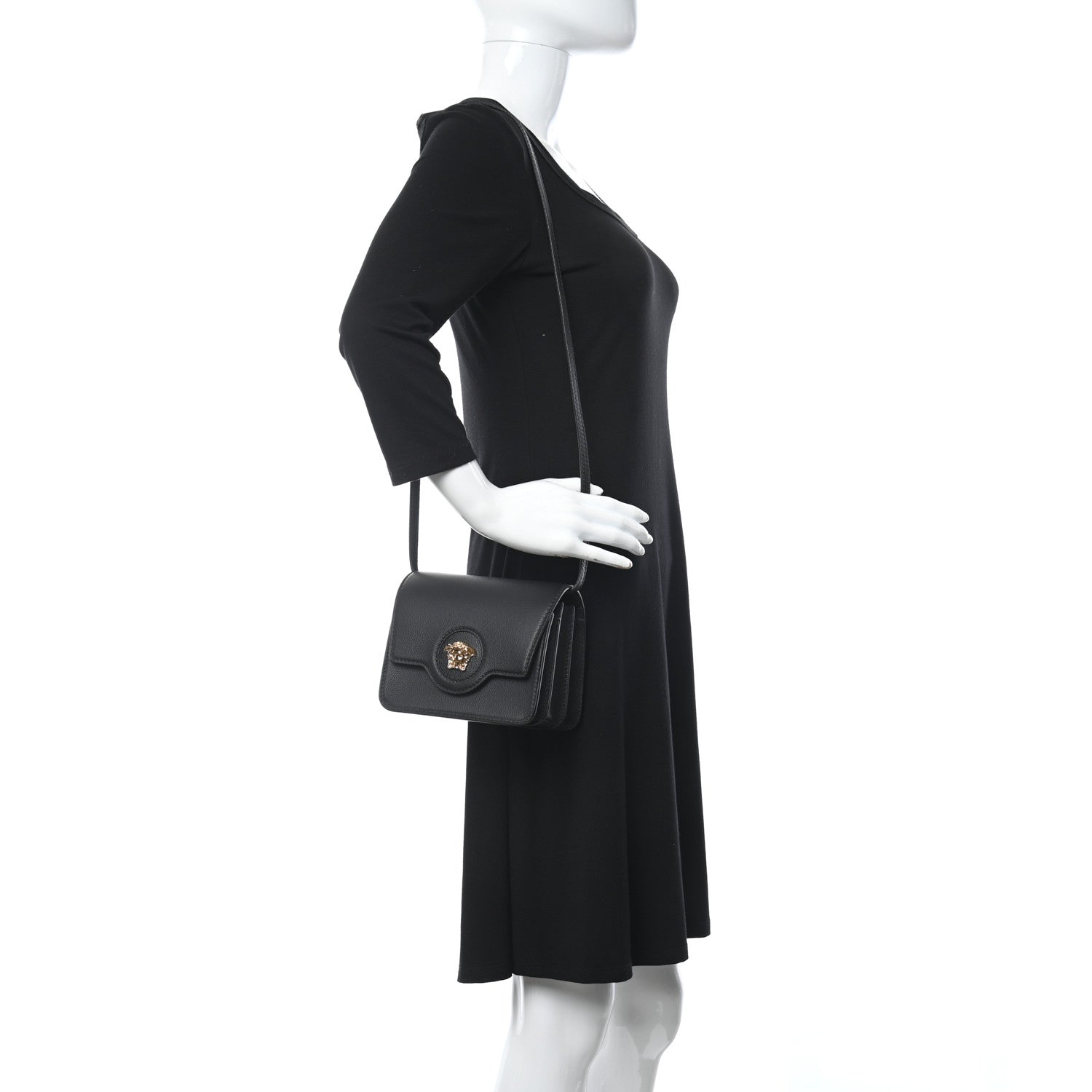 Versace Grained Calfskin La Medusa Shoulder Bag Black 2 of 10