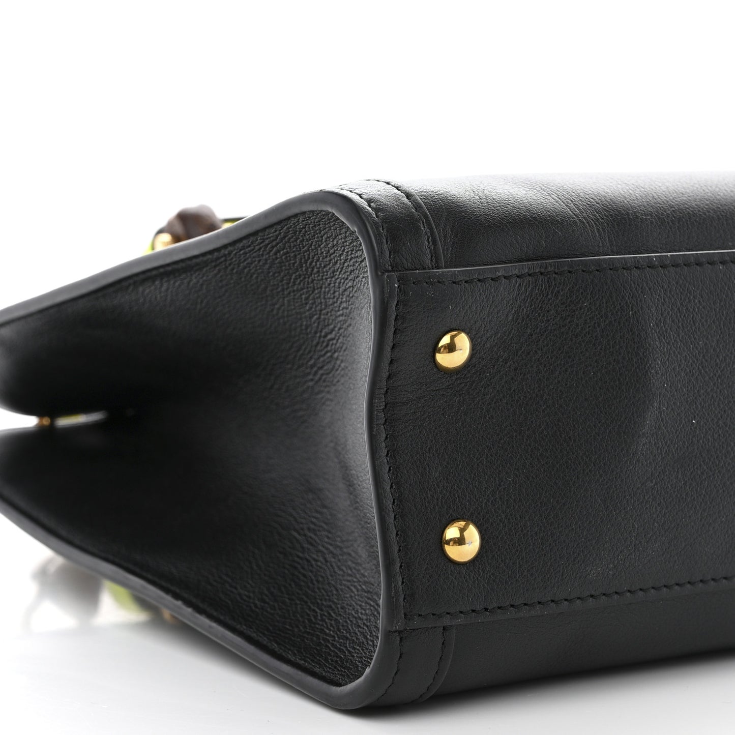 Calfskin Small Diana Tote Bag Black Yellow Fluo