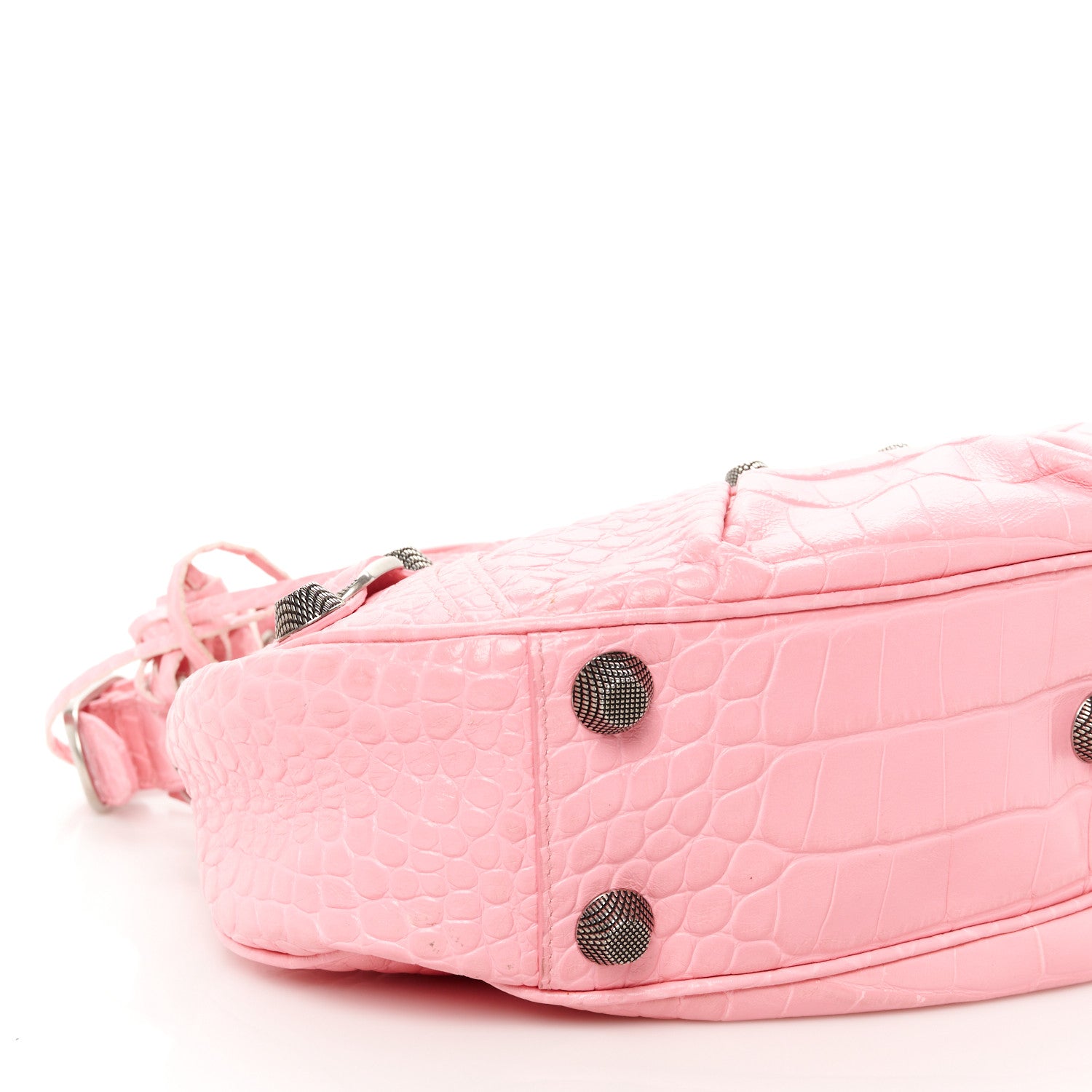 Balenciaga Extra Supple Calfskin Crocodile Embossed Small Le Cagole Shoulder Bag Sweet Pink 11 of 12