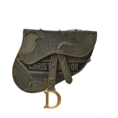 Christian Dior Canvas Embroidered Camouflage Saddle Belt Bag Green 1 of 10