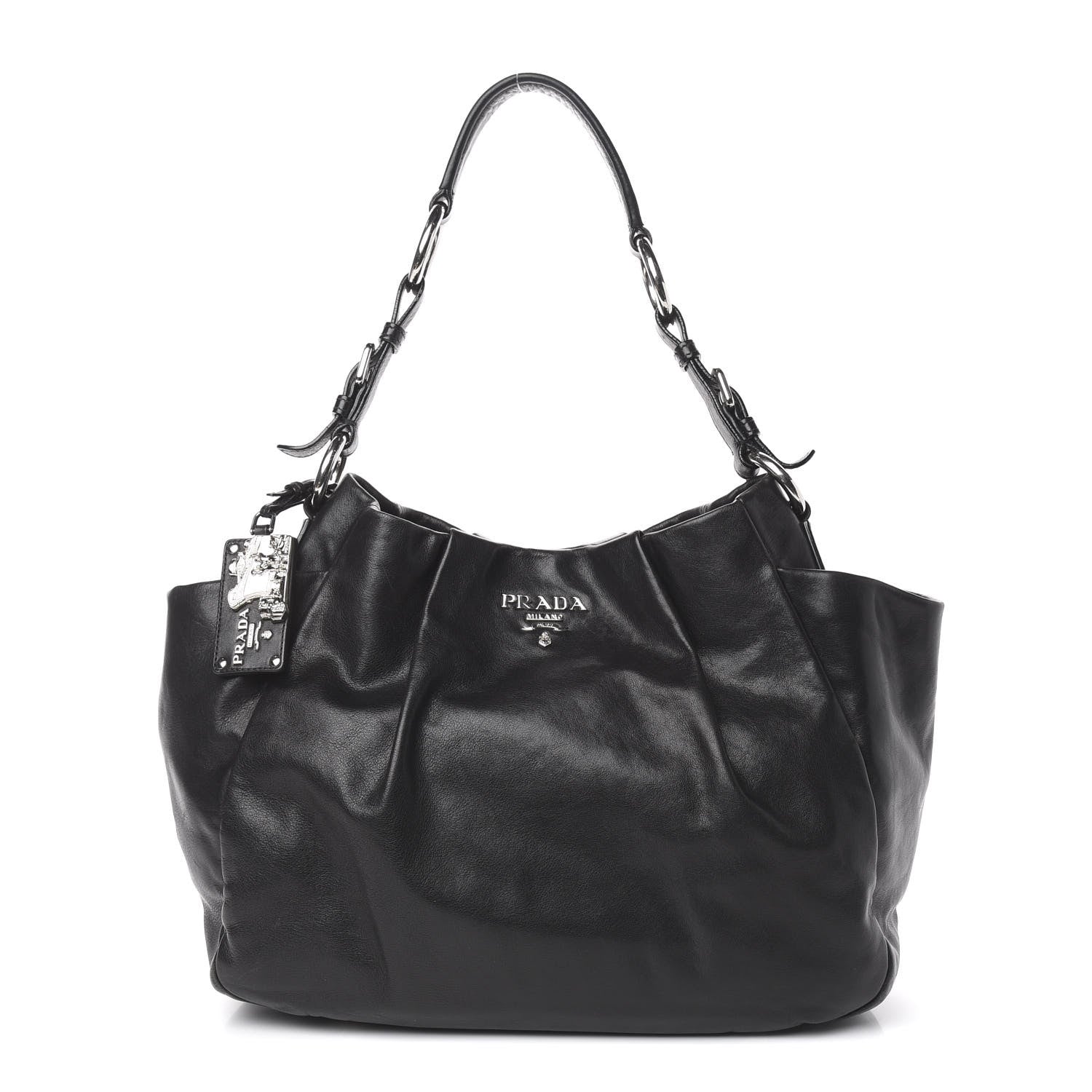 Prada Soft Calfskin Pleated Hobo Black 1 of 12