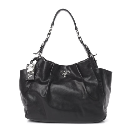 Prada Soft Calfskin Pleated Hobo Black 1 of 12