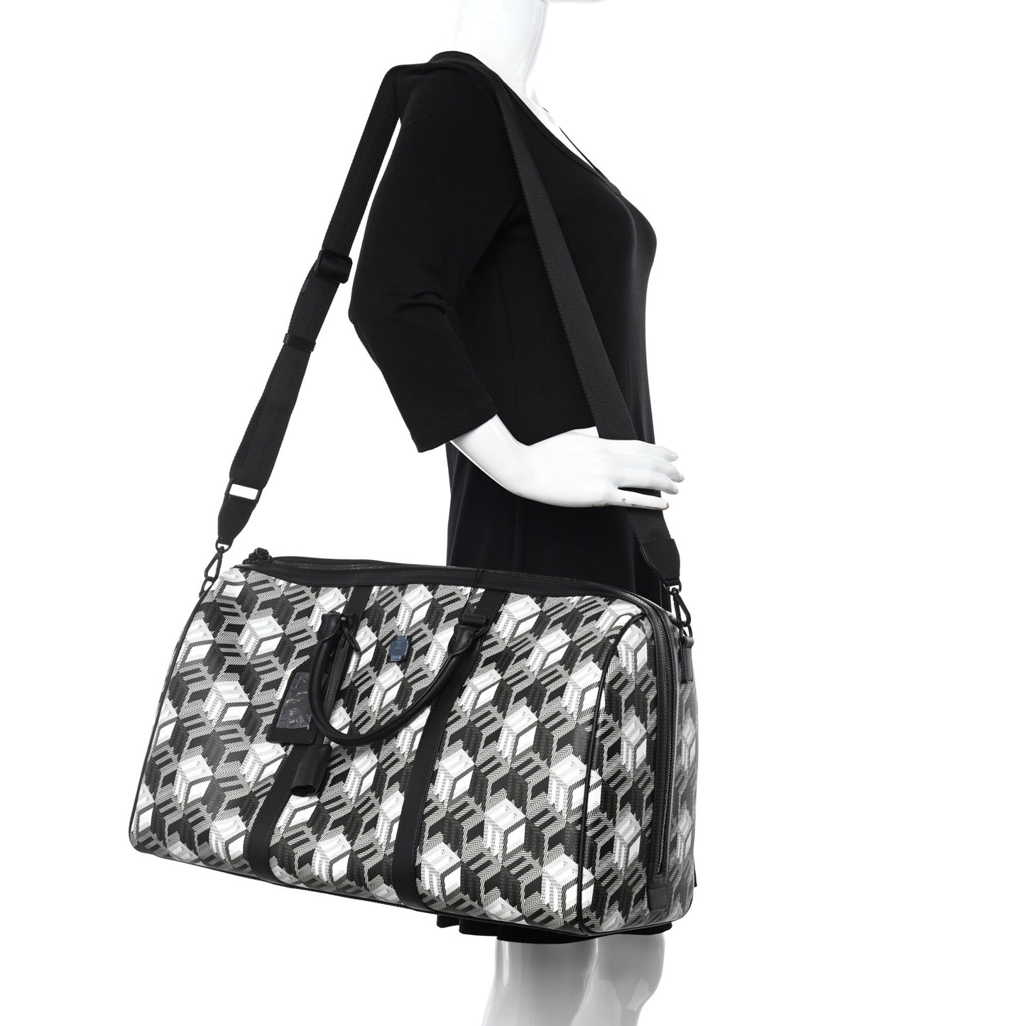Cubic Monogram Large Traveler Weekender Bag Black White