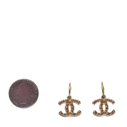 Chanel Metal Studded CC Drop Earrings Gold 2 of 4