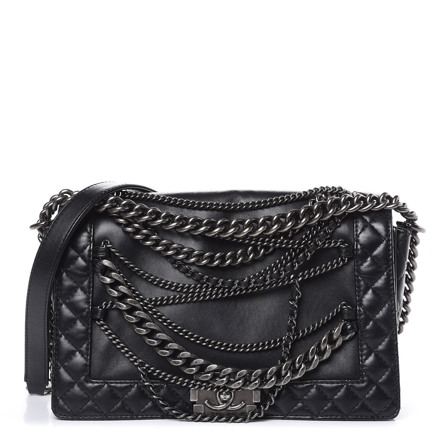 Calfskin Enchained Medium Boy Flap Black
