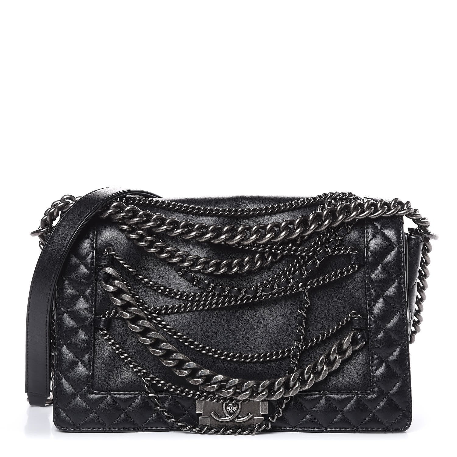 Chanel Calfskin Enchained Medium Boy Flap Black 1 of 16