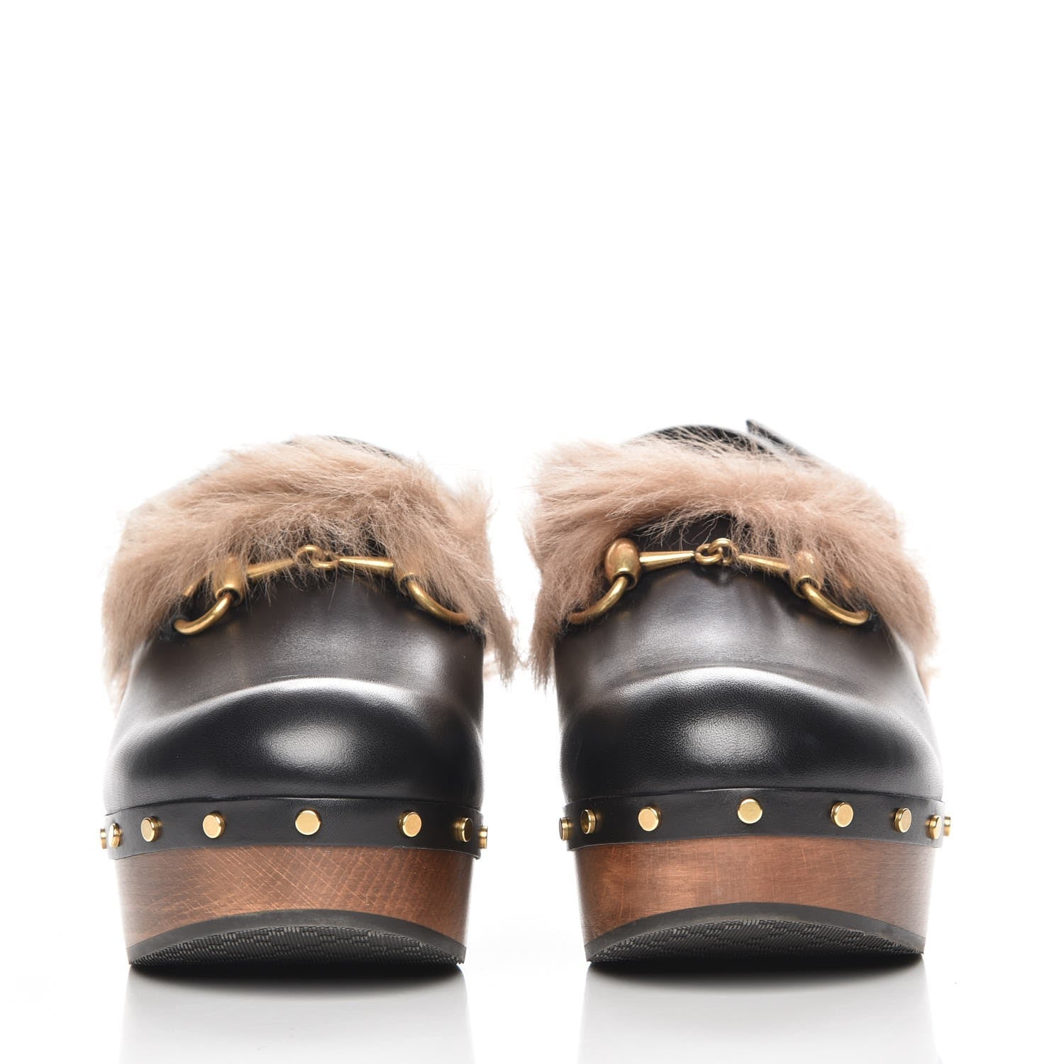 Gucci Calfskin Fur Horsebit Amstel Slingback Clogs 35 Black Naturale 2 of 8