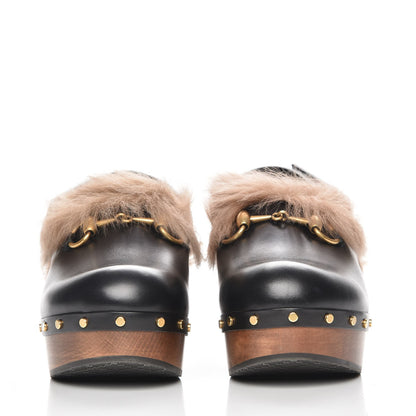 Gucci Calfskin Fur Horsebit Amstel Slingback Clogs 35 Black Naturale 2 of 8
