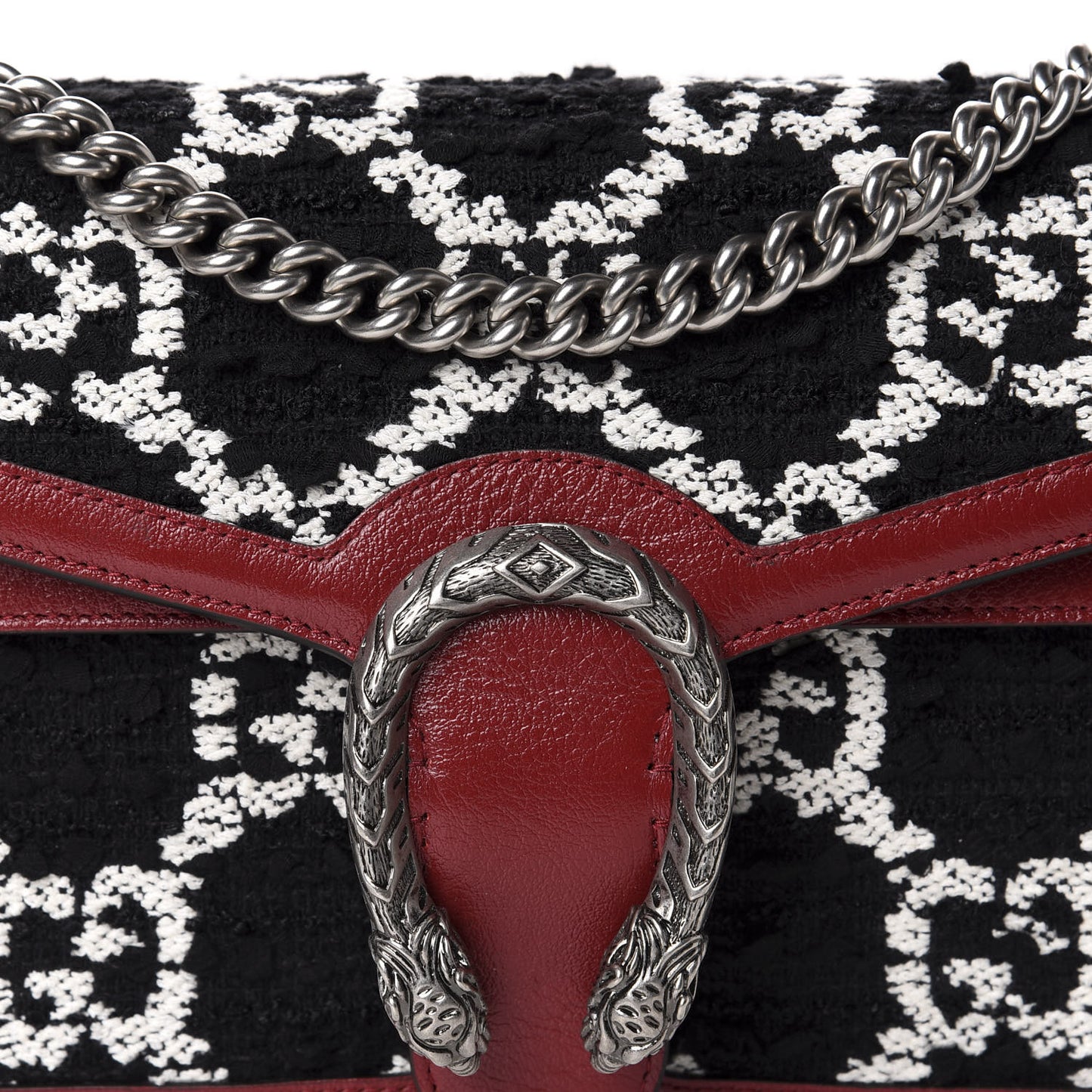 Tweed GG Monogram Small Dionysus Shoulder Bag Black White Romantic Cherry