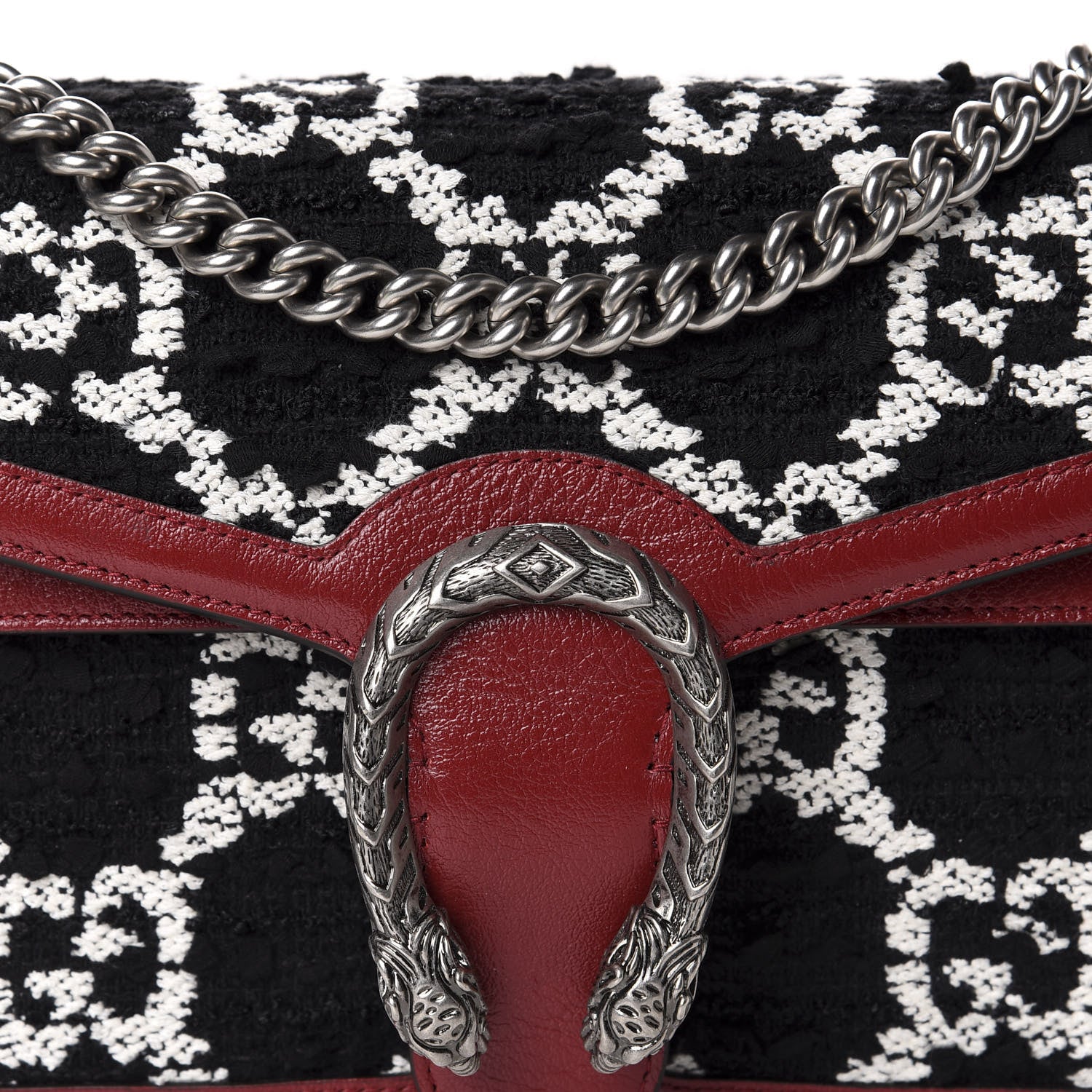 Gucci Tweed GG Monogram Small Dionysus Shoulder Bag Black White Romantic Cherry 14 of 14