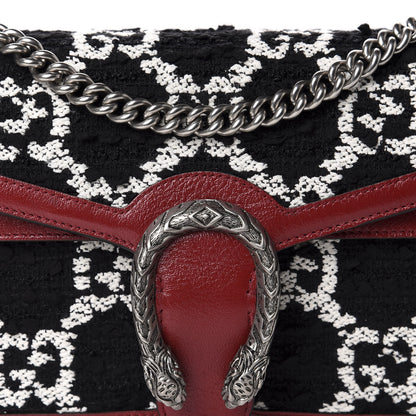 Gucci Tweed GG Monogram Small Dionysus Shoulder Bag Black White Romantic Cherry 14 of 14