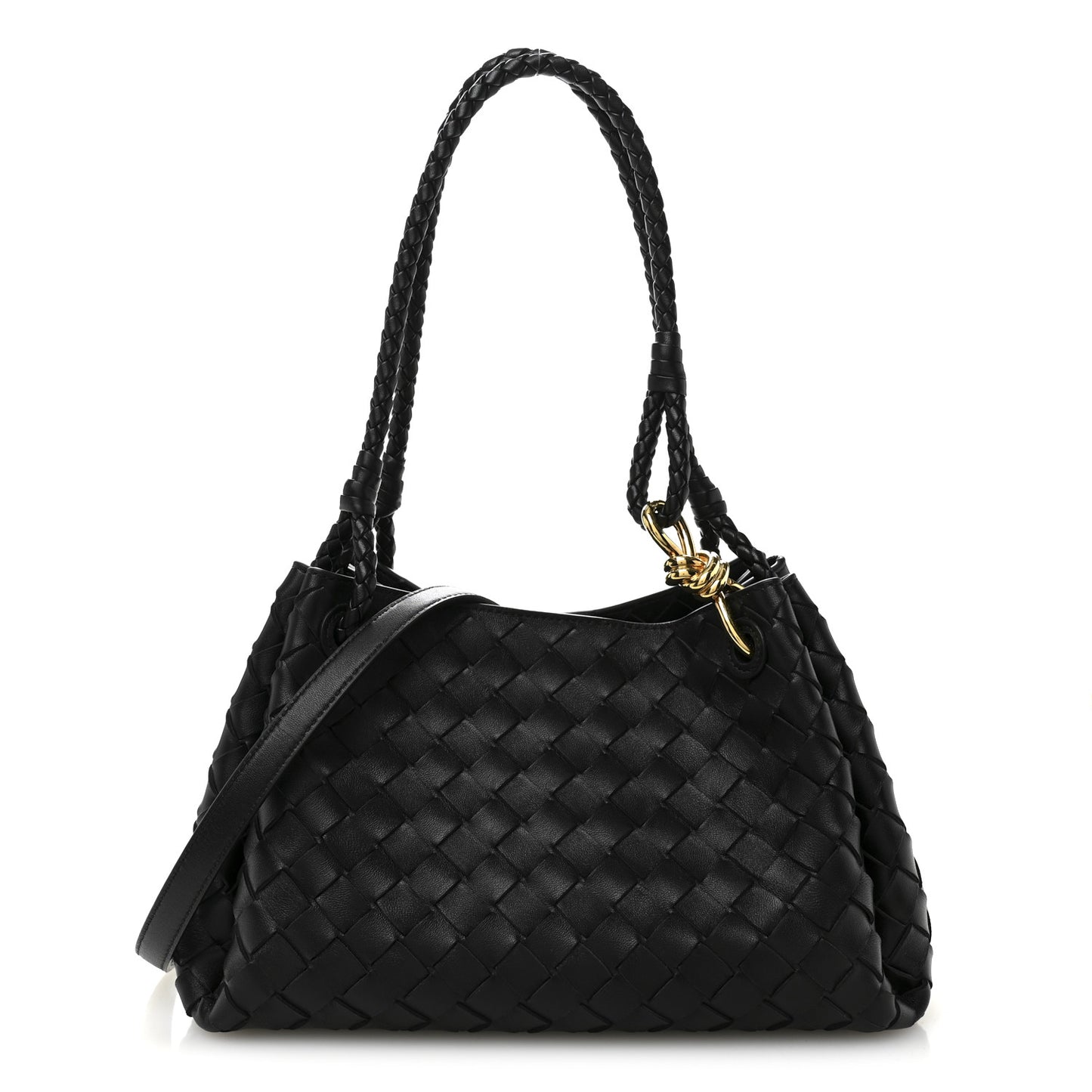 Nappa Intrecciato Medium Parachute Shoulder Bag Black
