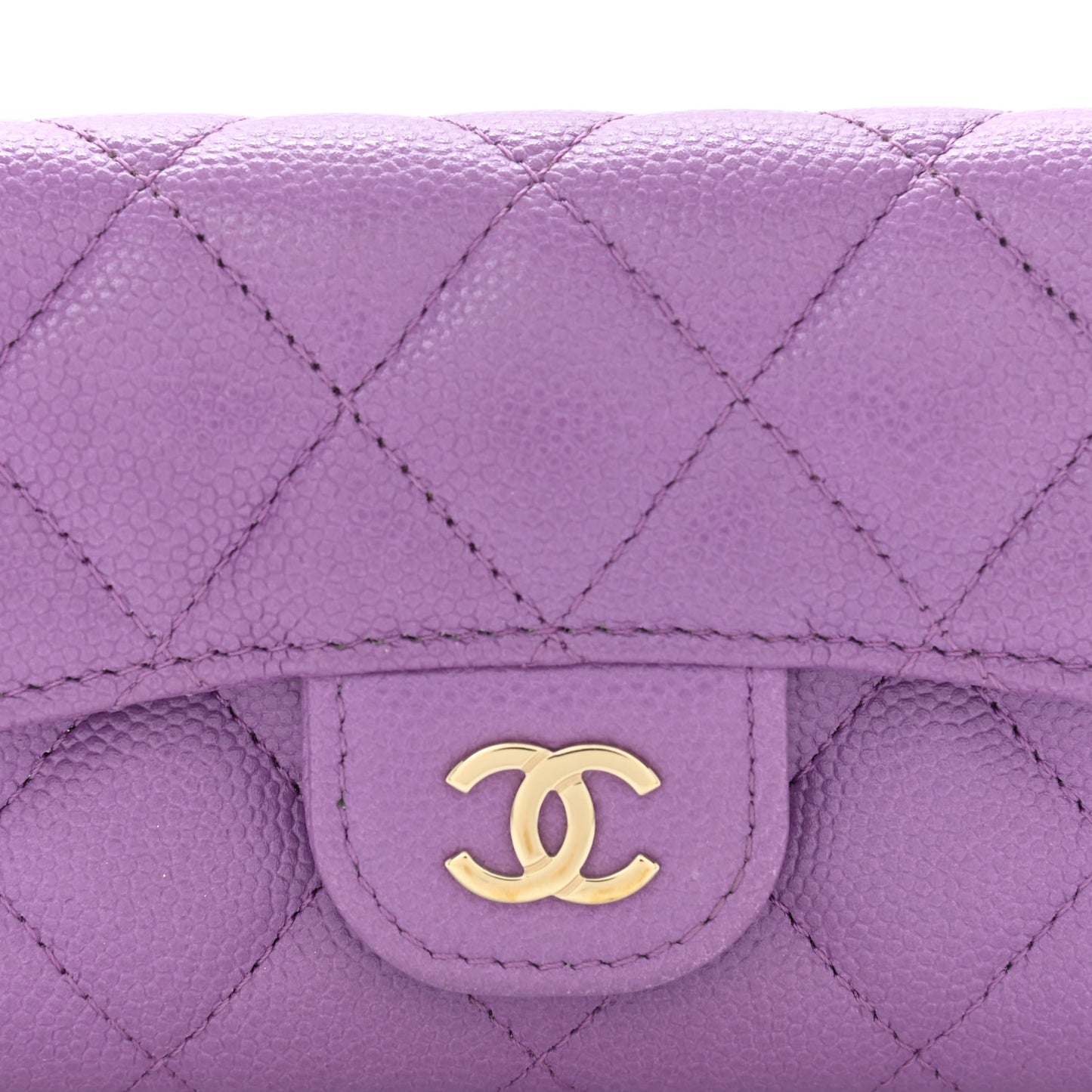 Caviar Quilted Flap Card Holder Wallet Purple