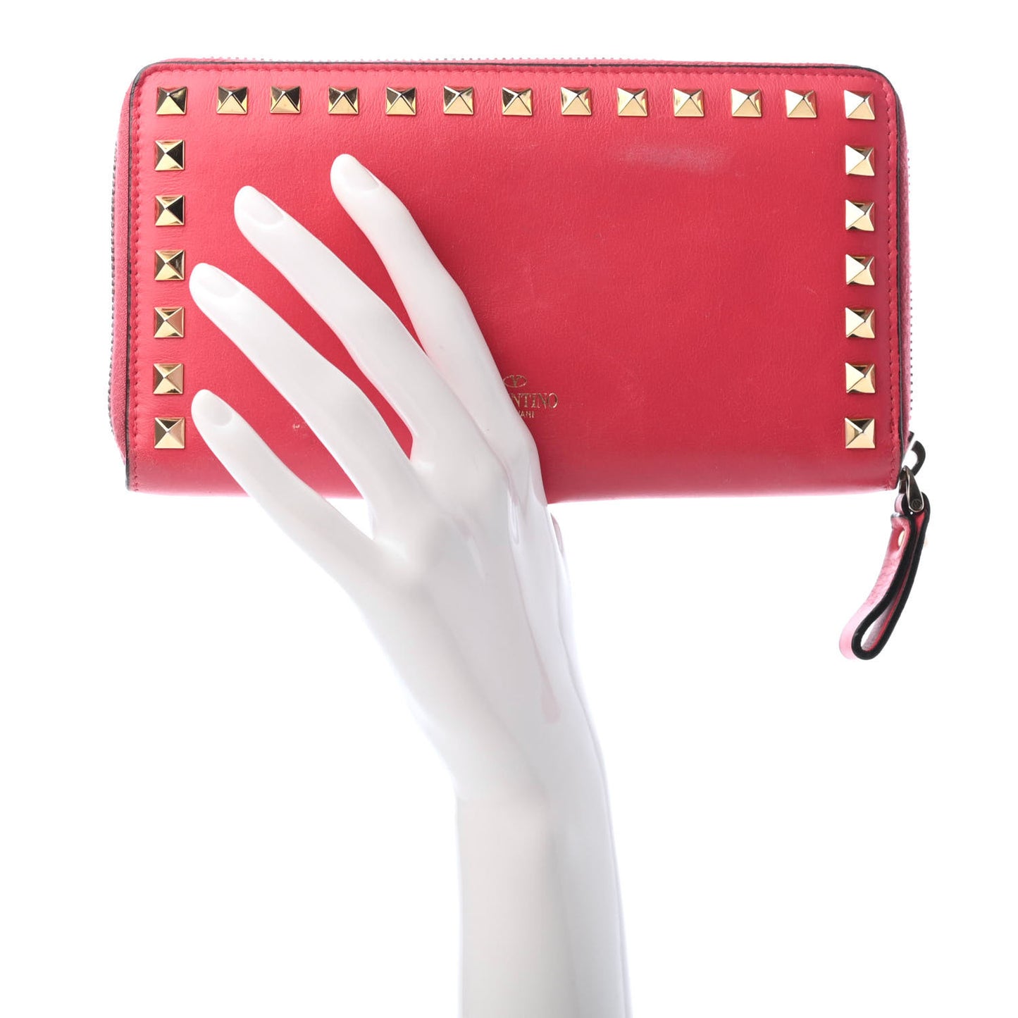 Calfskin Rockstud Zip Around Wallet Deep Rose