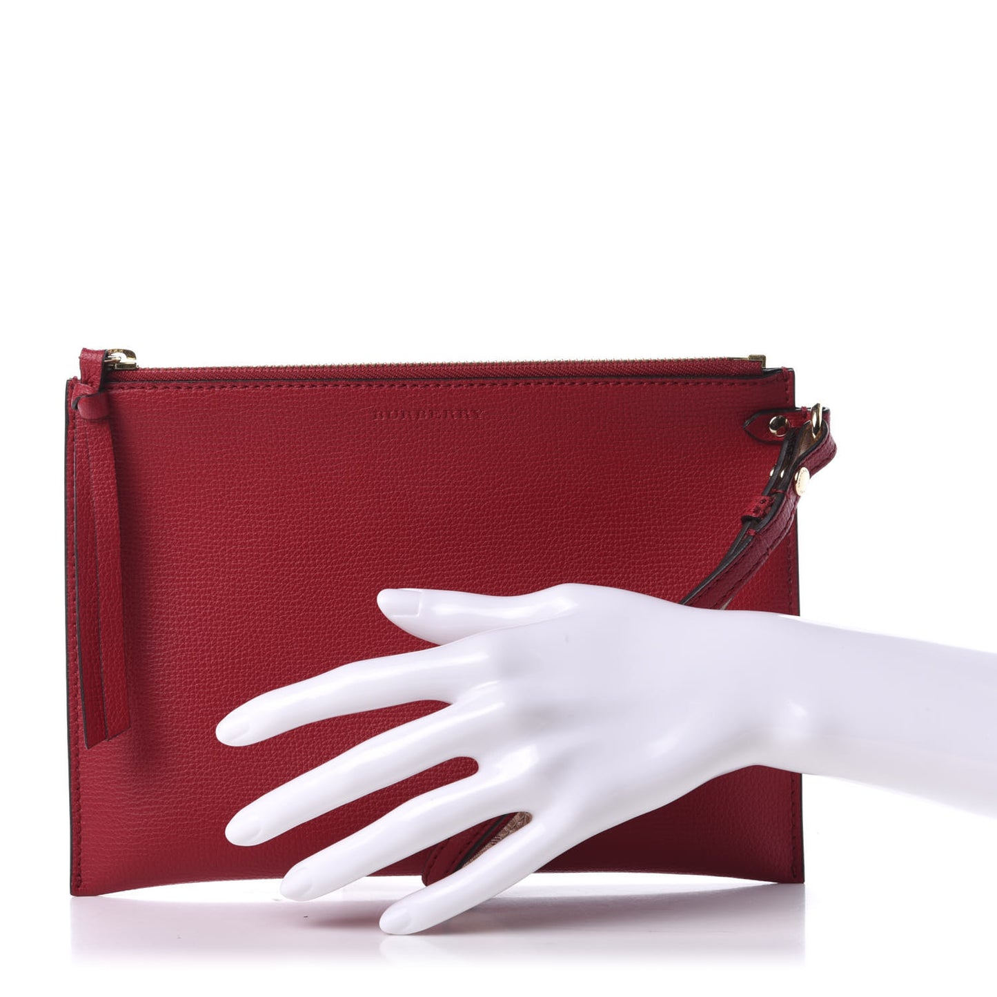 Grainy Calfskin Haymarket Check Zip Pouch Red