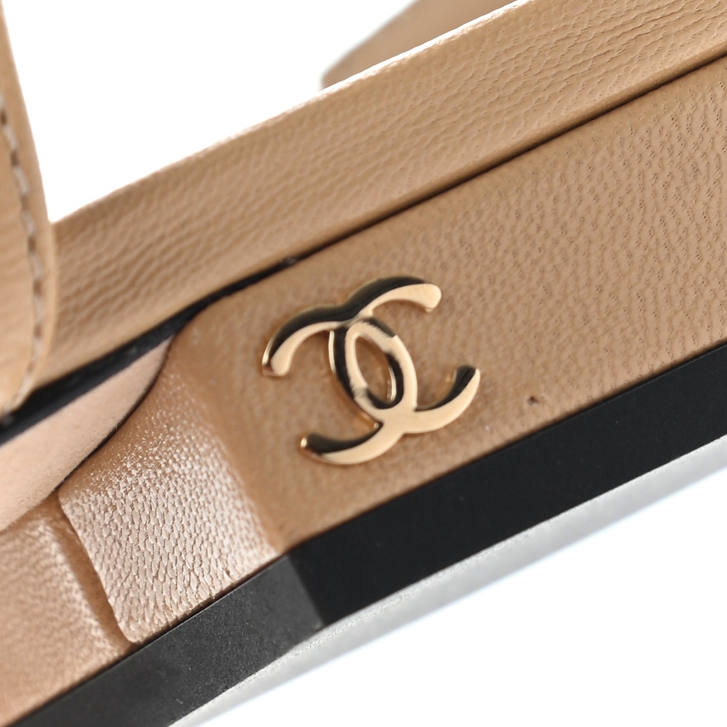 Lambskin Grosgrain Cap Toe CC Slingback Sandals 36 Beige Black
