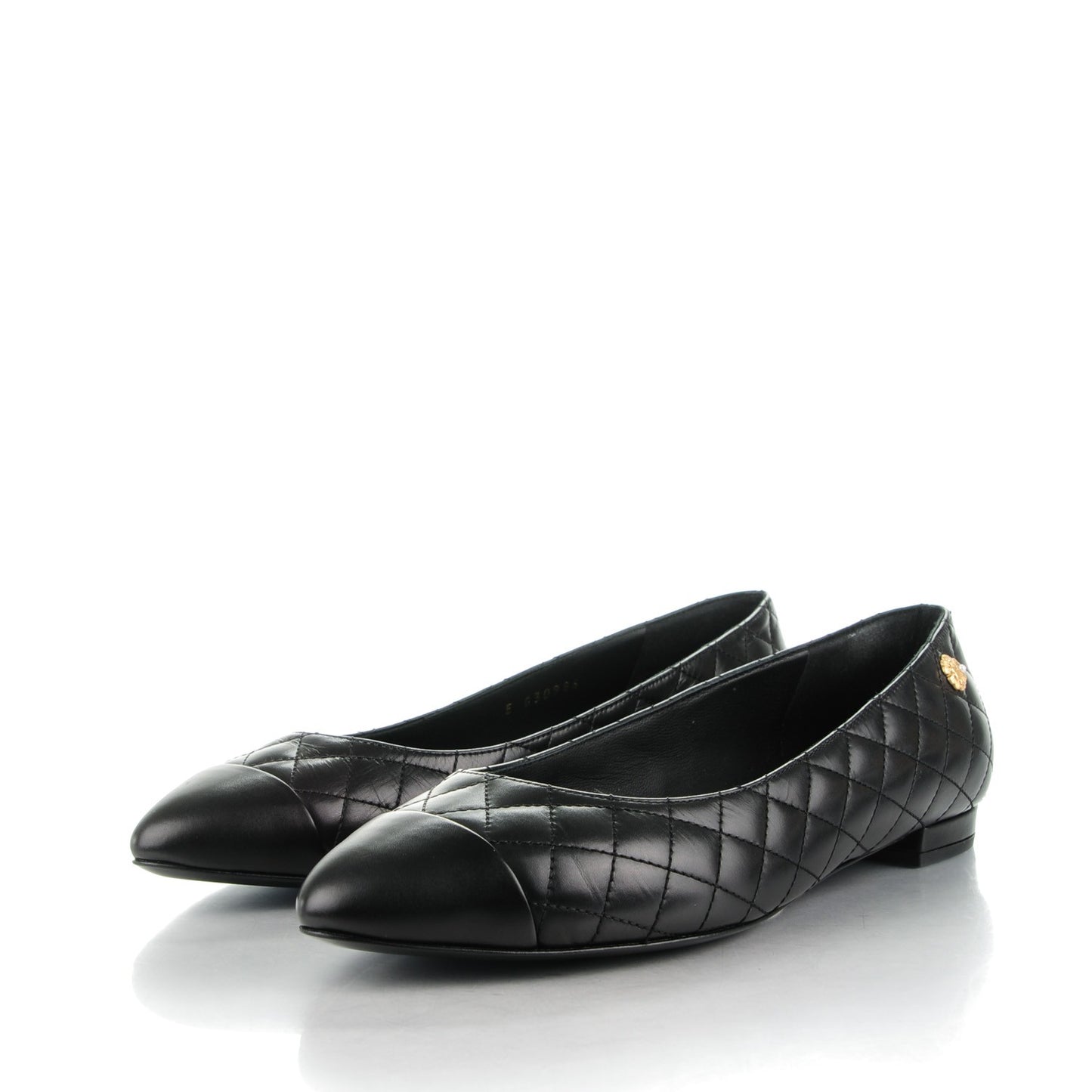 Lambskin Quilted Cap Toe Ballerina Flats 39.5 Black
