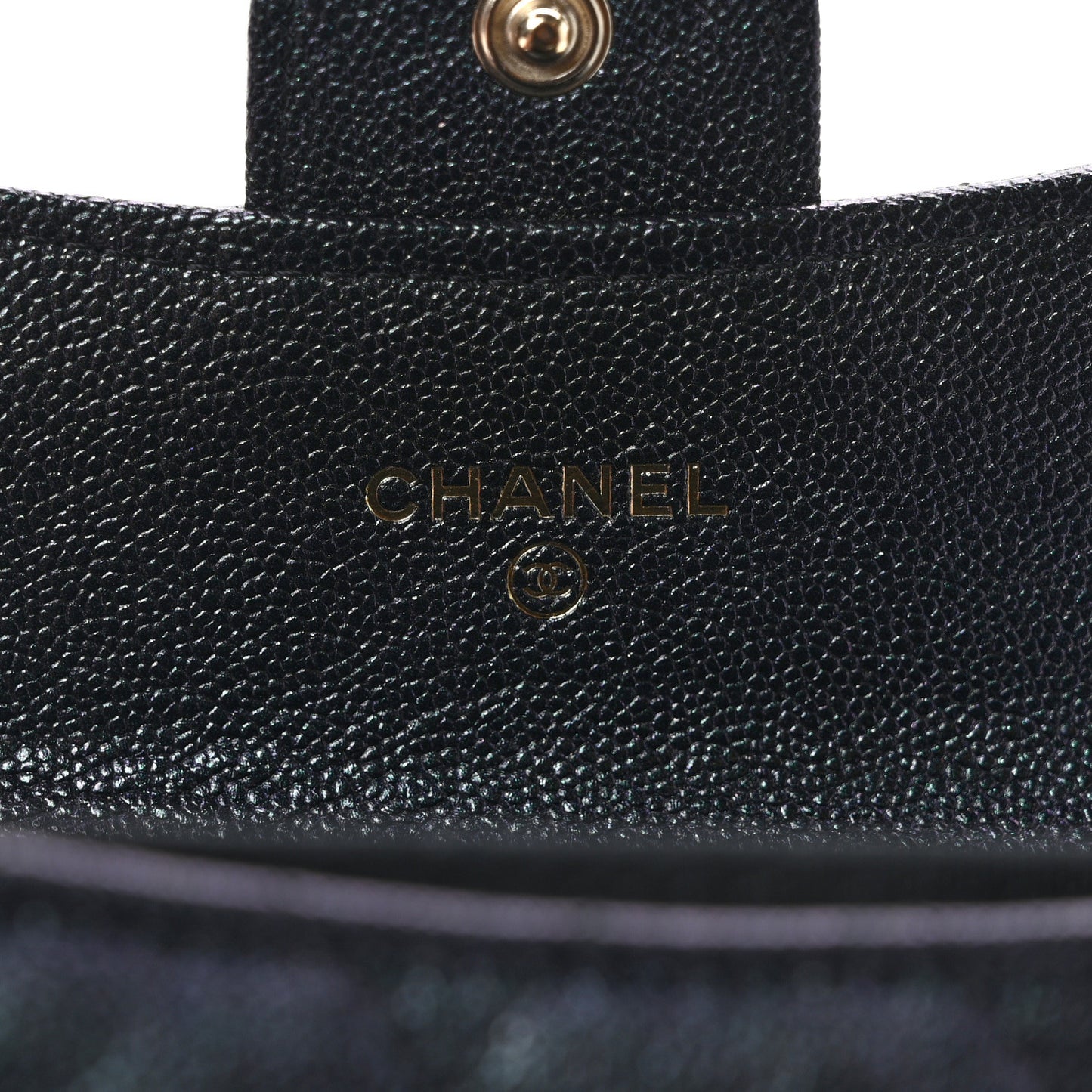Iridescent Caviar Quilted Flap Card Holder Wallet Black