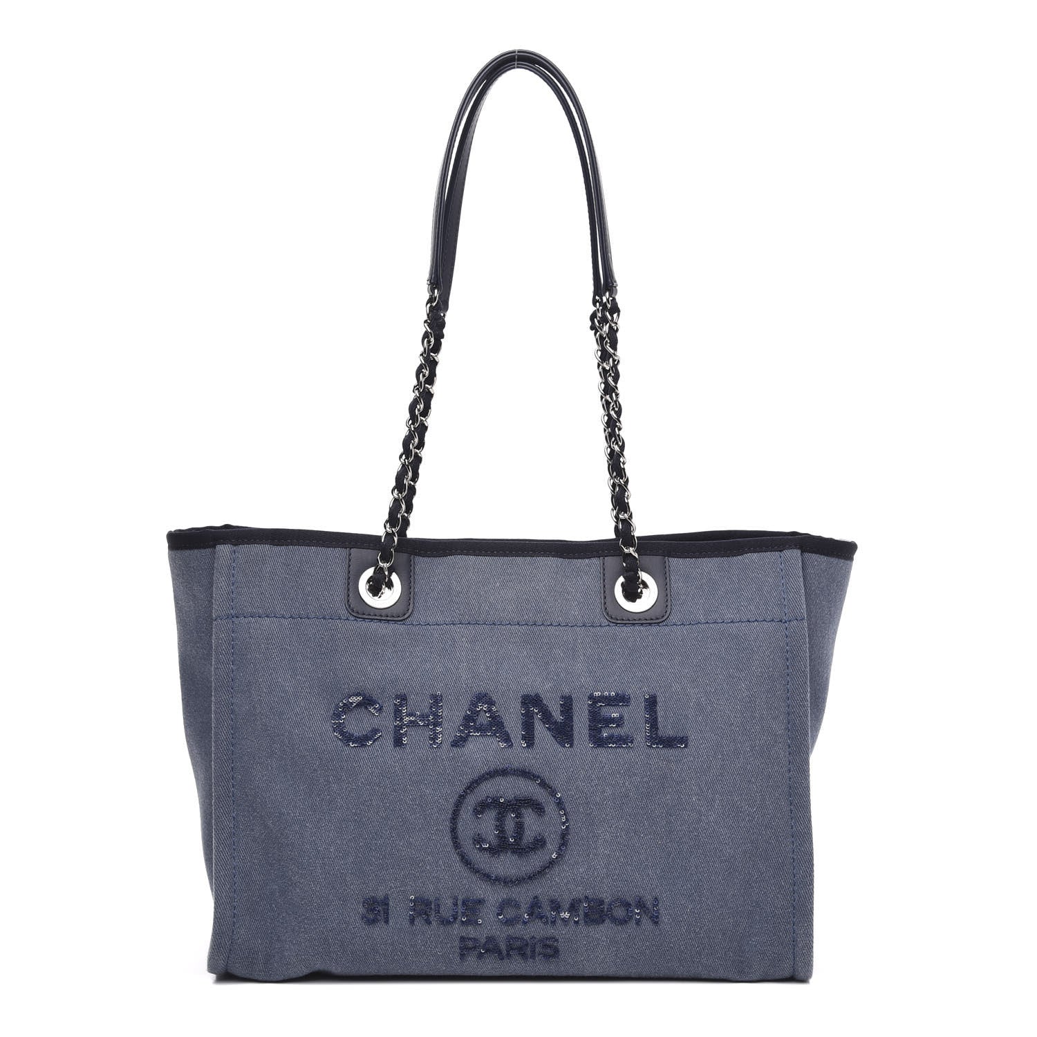 Chanel Canvas Sequin Small Deauville Tote Navy 1 of 10