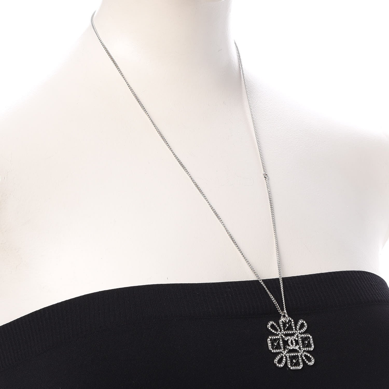 Chanel Crystal Strass Necklace Silver 2 of 5