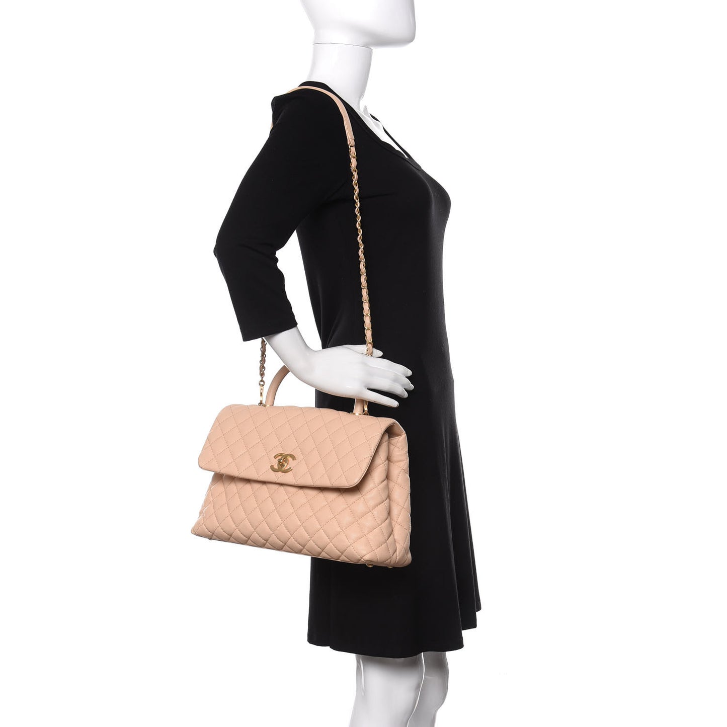 Caviar Quilted Medium Coco Handle Flap Light Beige