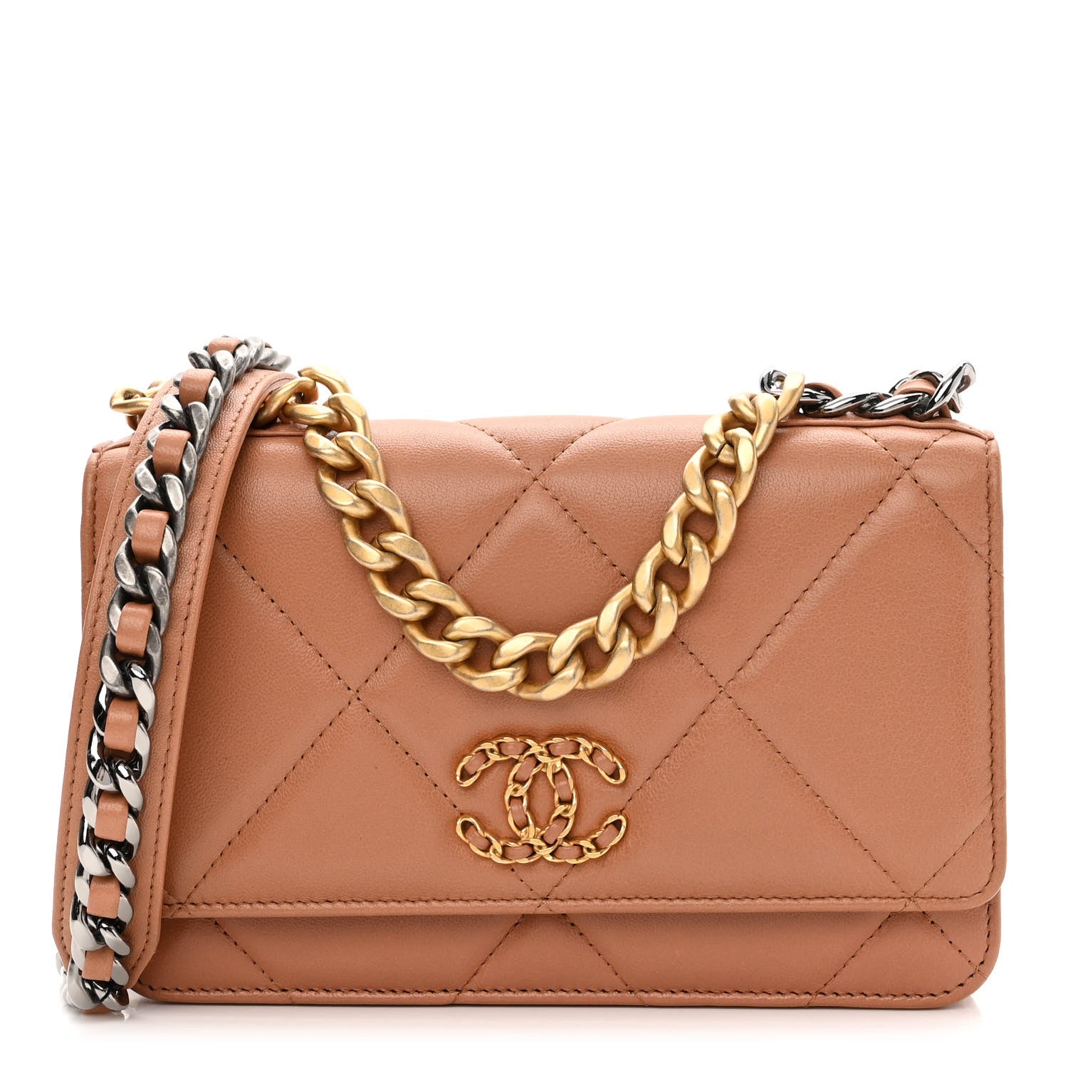 Chanel Lambskin Quilted Chanel 19 Wallet On Chain WOC Brown 1 of 12