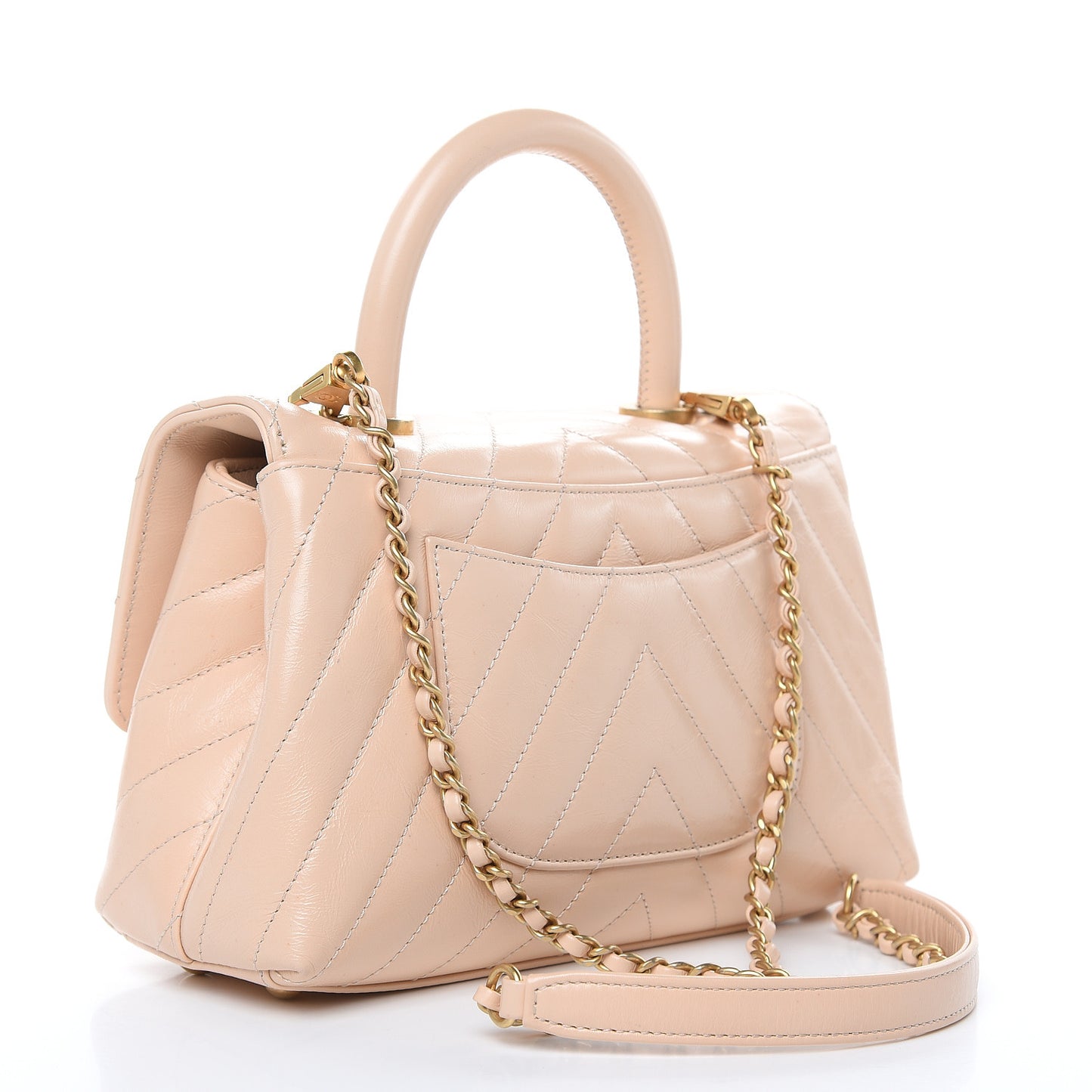 Calfskin Chevron Quilted Mini Coco Handle Flap Beige