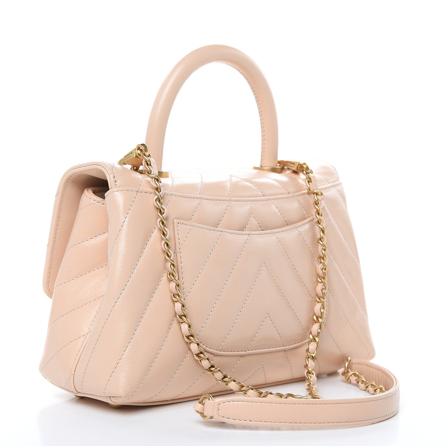 Chanel Calfskin Chevron Quilted Mini Coco Handle Flap Beige 3 of 15