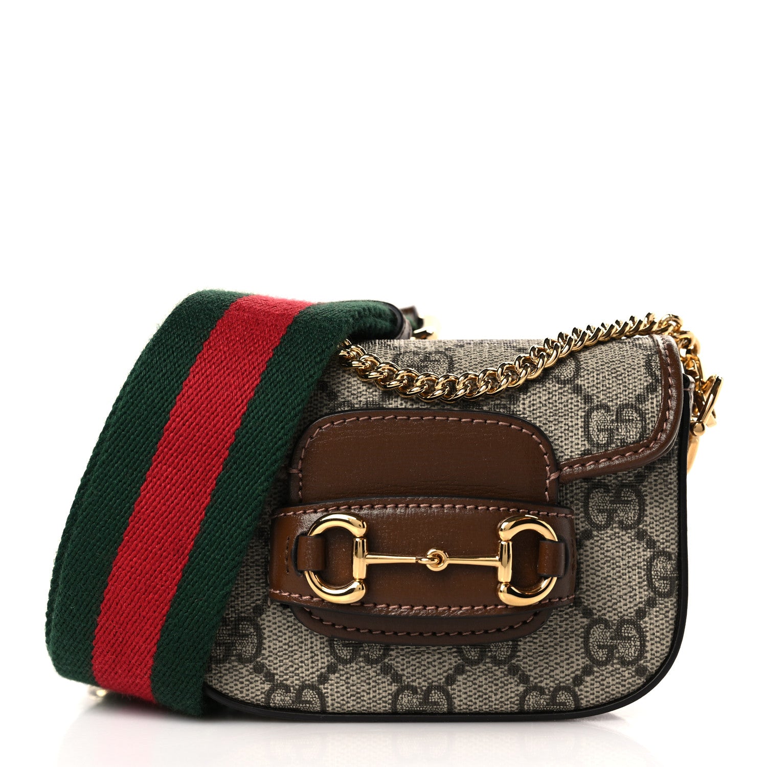 Gucci GG Supreme Monogram Azalea Calfskin Web Horsebit 1955 Wallet On Strap Beige Ebony Brown Sugar 1 of 10