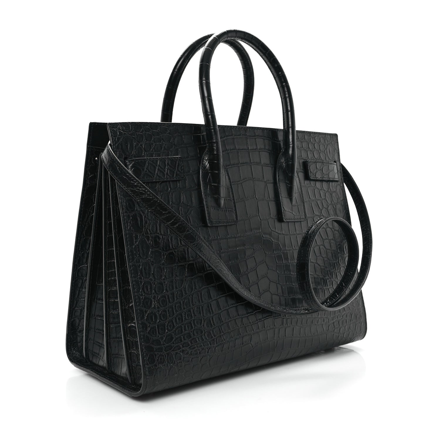 Calfskin Crocodile Embossed Small Sac de Jour Black