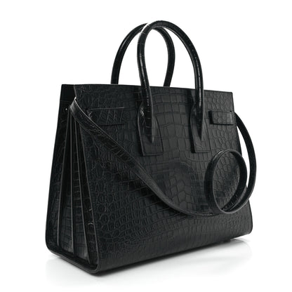 Saint Laurent Calfskin Crocodile Embossed Small Sac de Jour Black 2 of 10