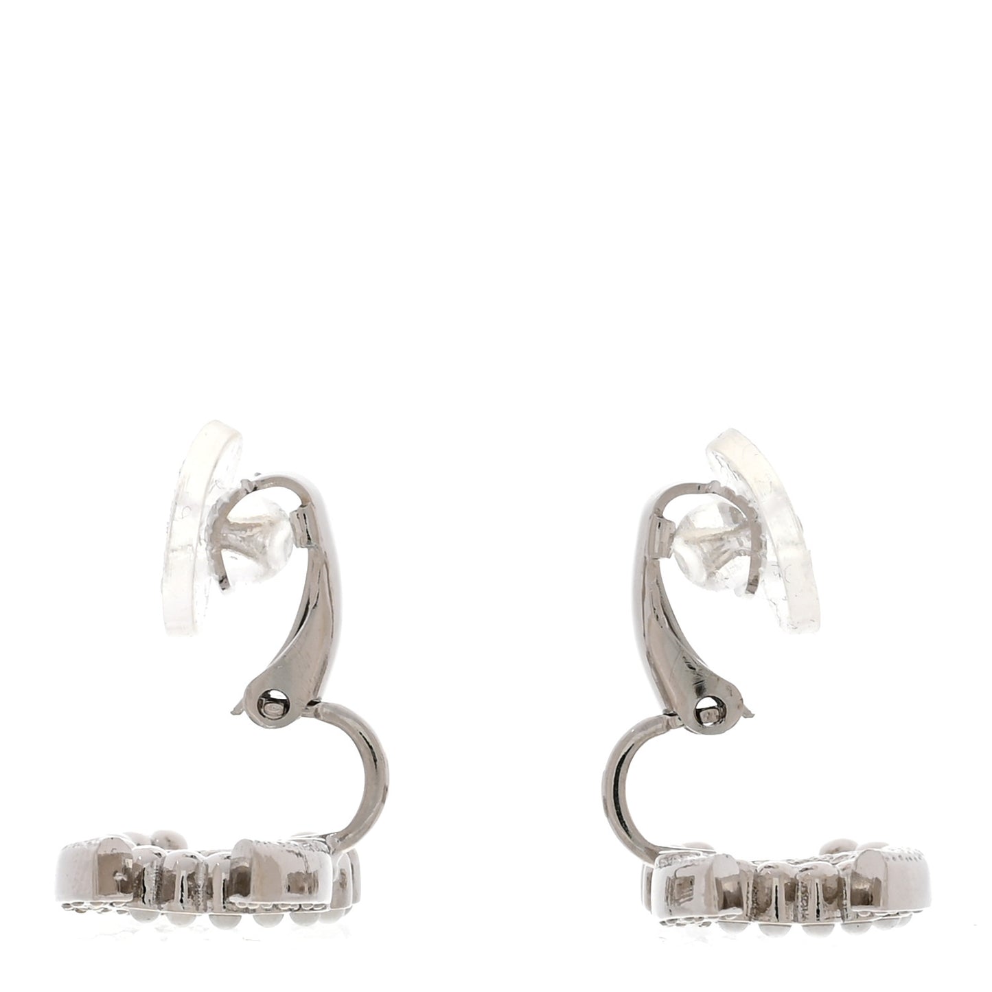 Crystal Pearl CC Clip On Earrings Silver