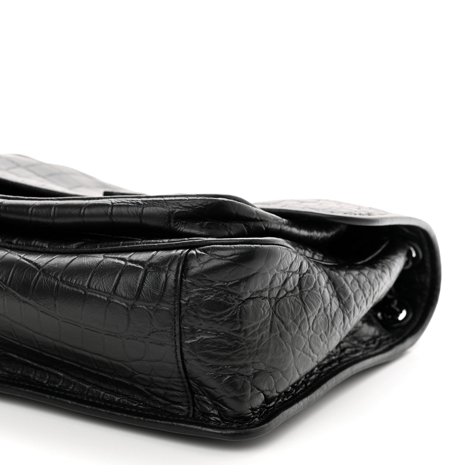 Saint Laurent Crinkled Calfskin Crocodile Embossed Monogram Medium Niki Chain Satchel Black 10 of 10