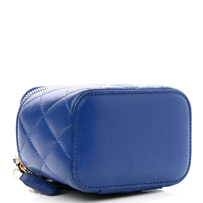 Chanel Lambskin Quilted Top Handle Mini Vanity Case With Chain Blue 4 of 11