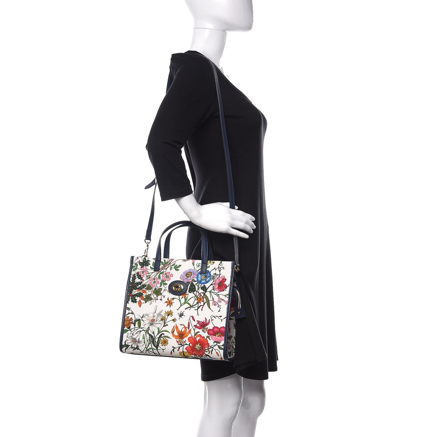 Canvas Medium Flora Tote White Multicolor Blue Agata