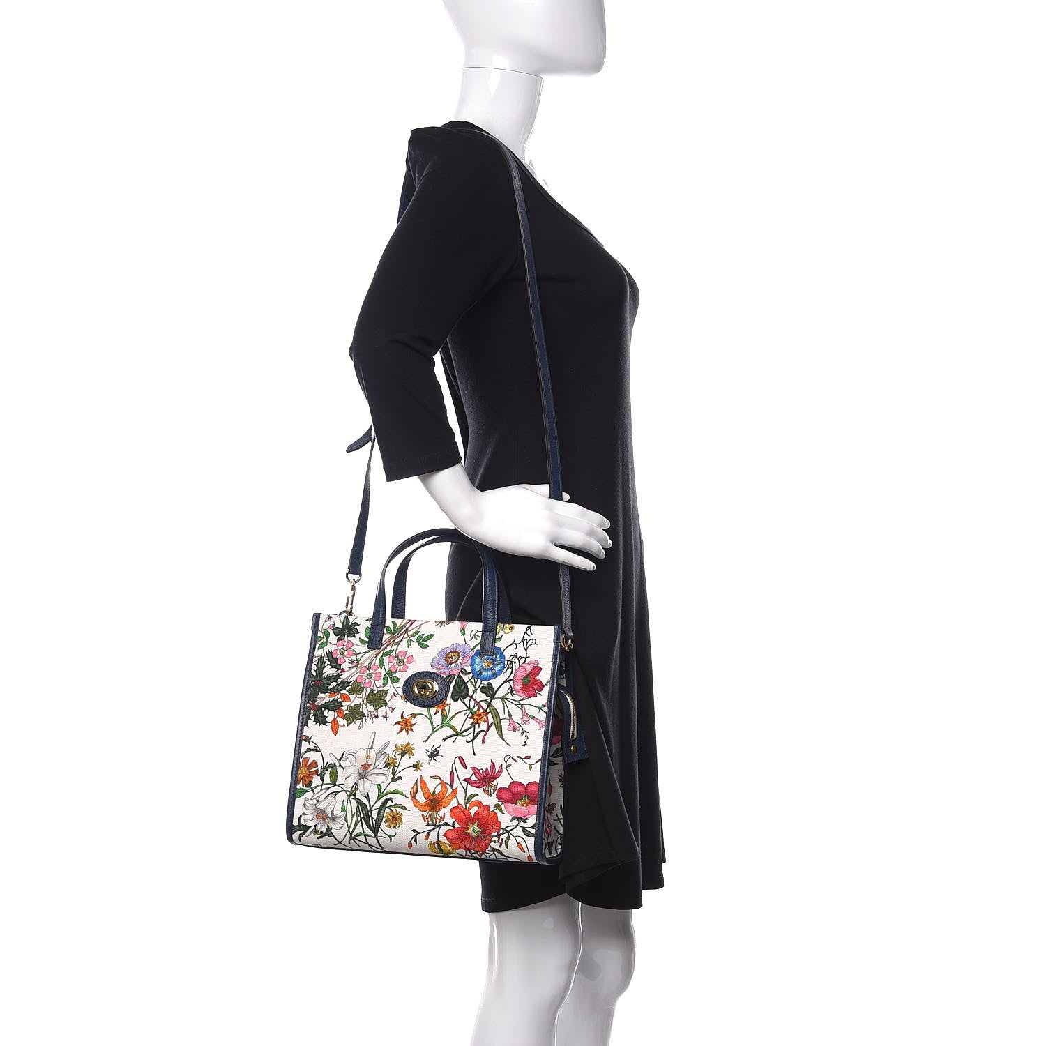 Gucci Canvas Medium Flora Tote White Multicolor Blue Agata 2 of 11