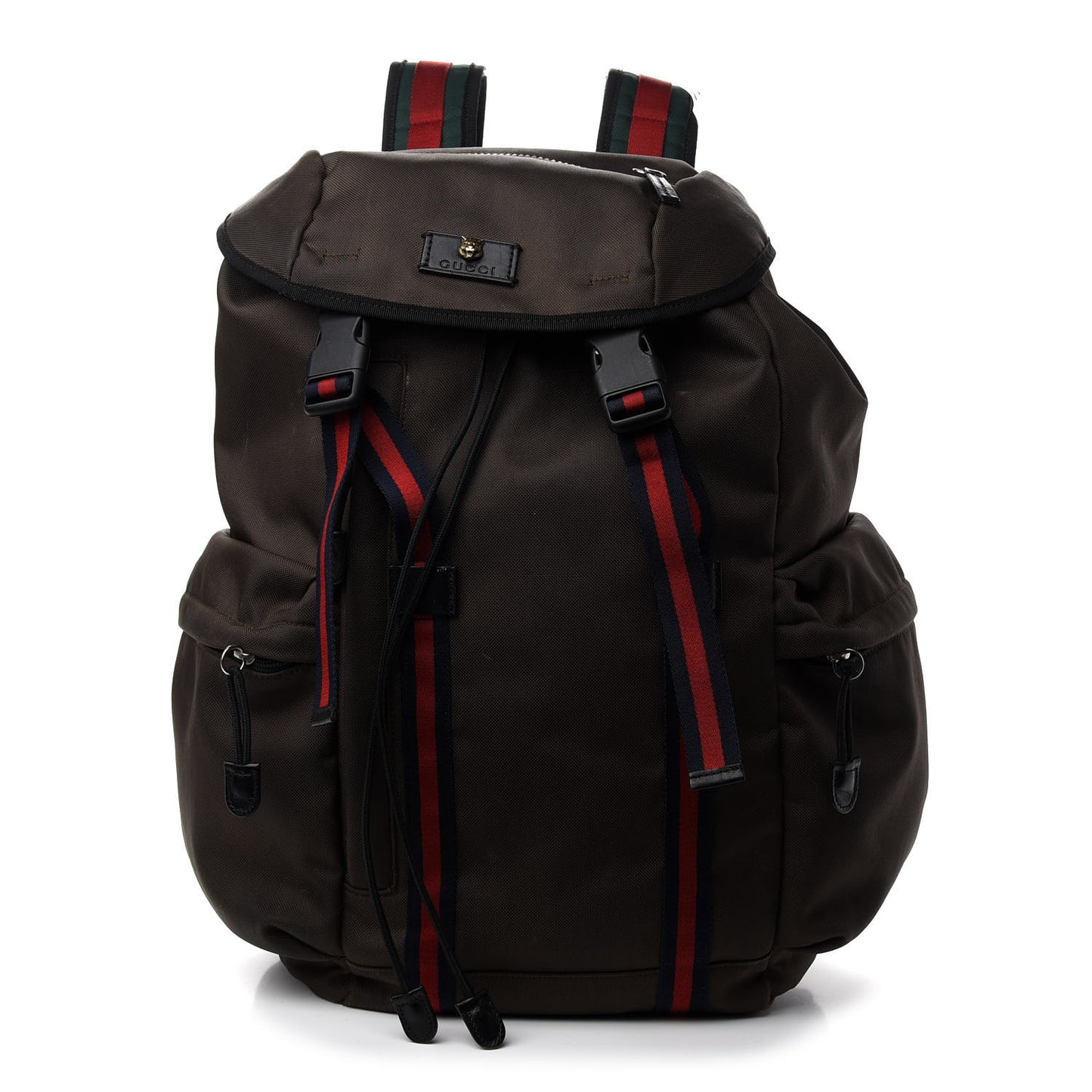 Techno Canvas Web Double Buckle Backpack Brown