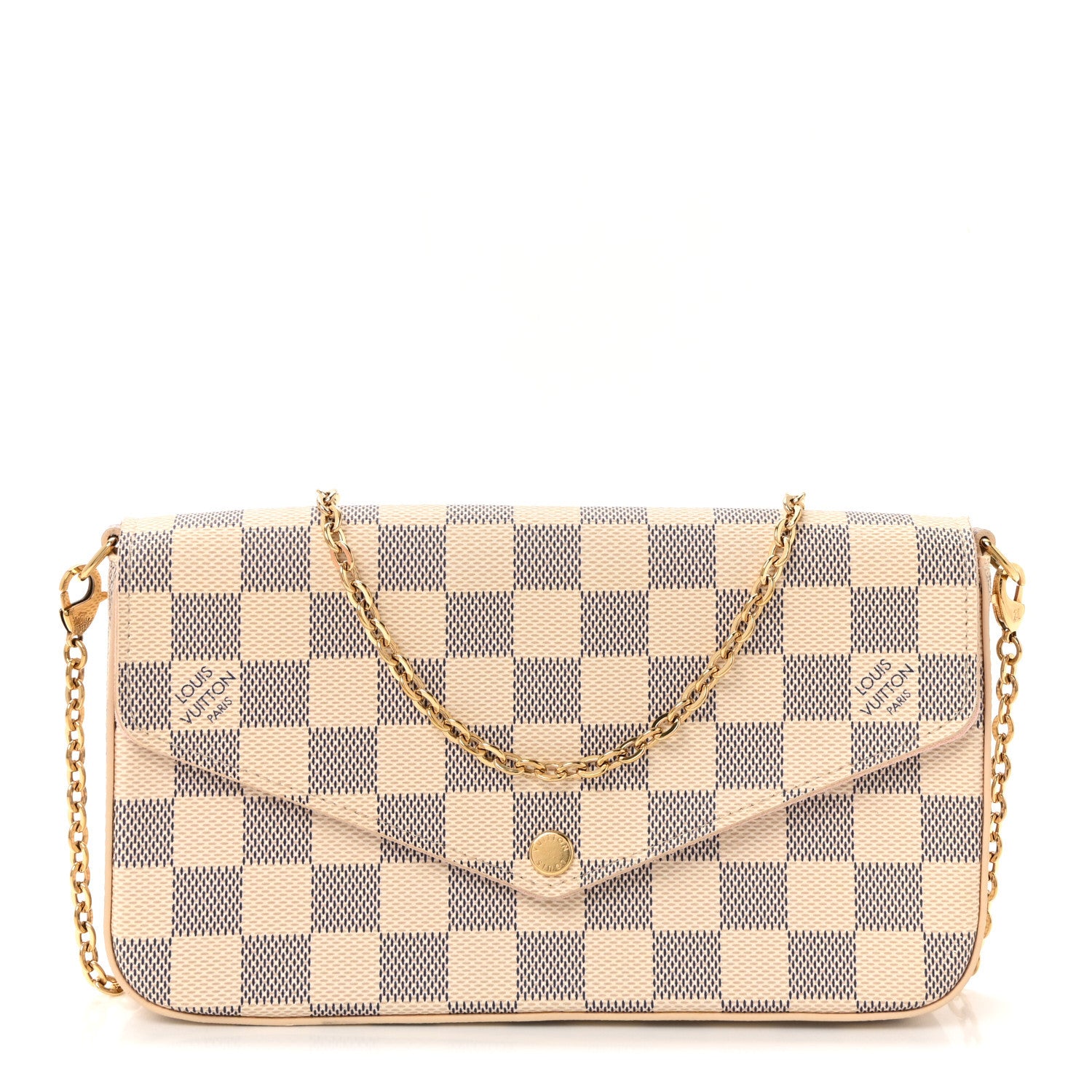 Louis Vuitton Damier Azur Pochette Felicie Chain Wallet Rose Ballerine 1 of 10