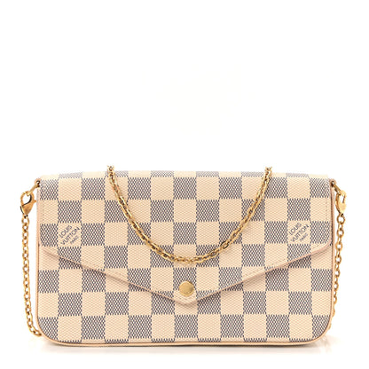 Louis Vuitton Damier Azur Pochette Felicie Chain Wallet Rose Ballerine 1 of 10