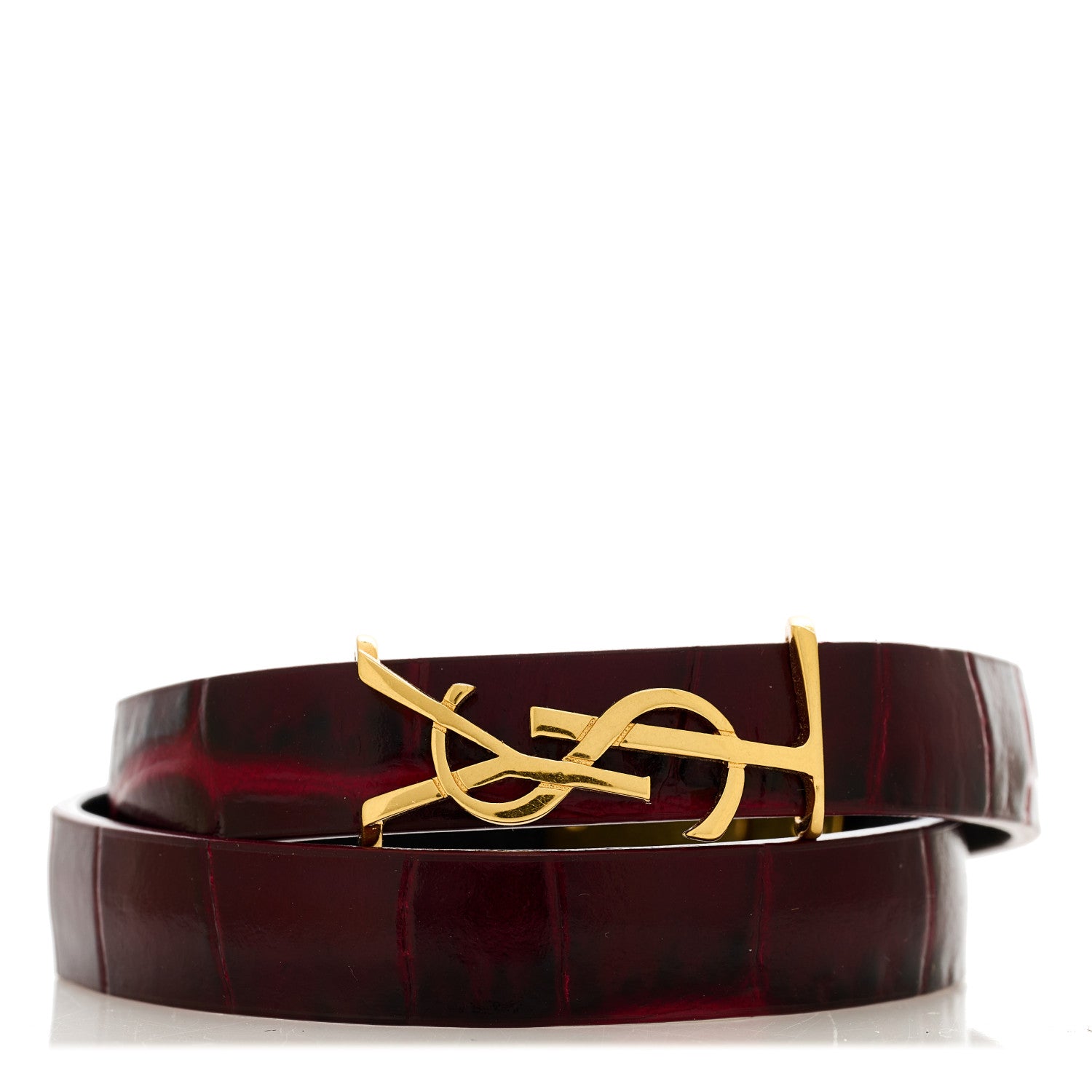 Saint Laurent Calfskin Crocodile Embossed Opyum Double Wrap Bracelet S Sunset Amber 1 of 4