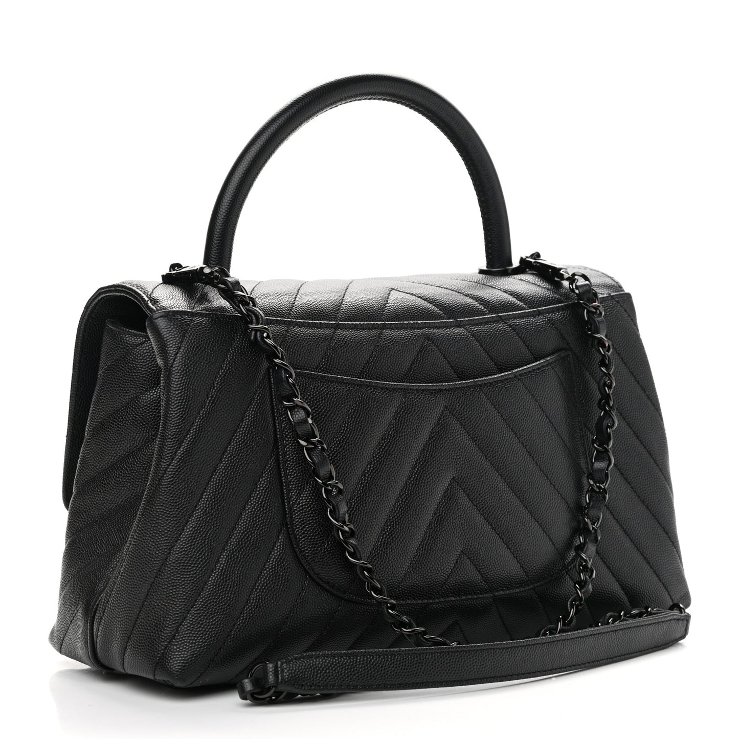 Caviar Chevron Quilted Small Coco Handle Flap So Black