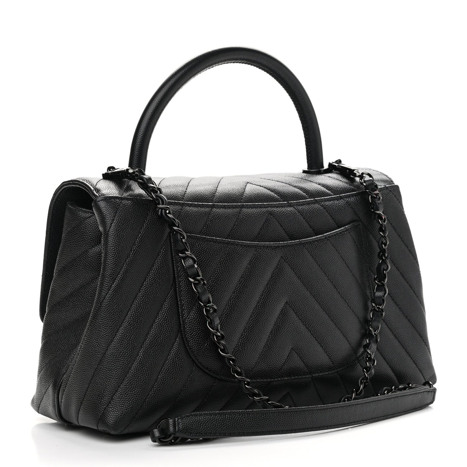 Chanel Caviar Chevron Quilted Small Coco Handle Flap So Black 3 of 10