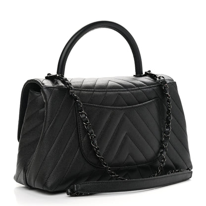 Chanel Caviar Chevron Quilted Small Coco Handle Flap So Black 3 of 10