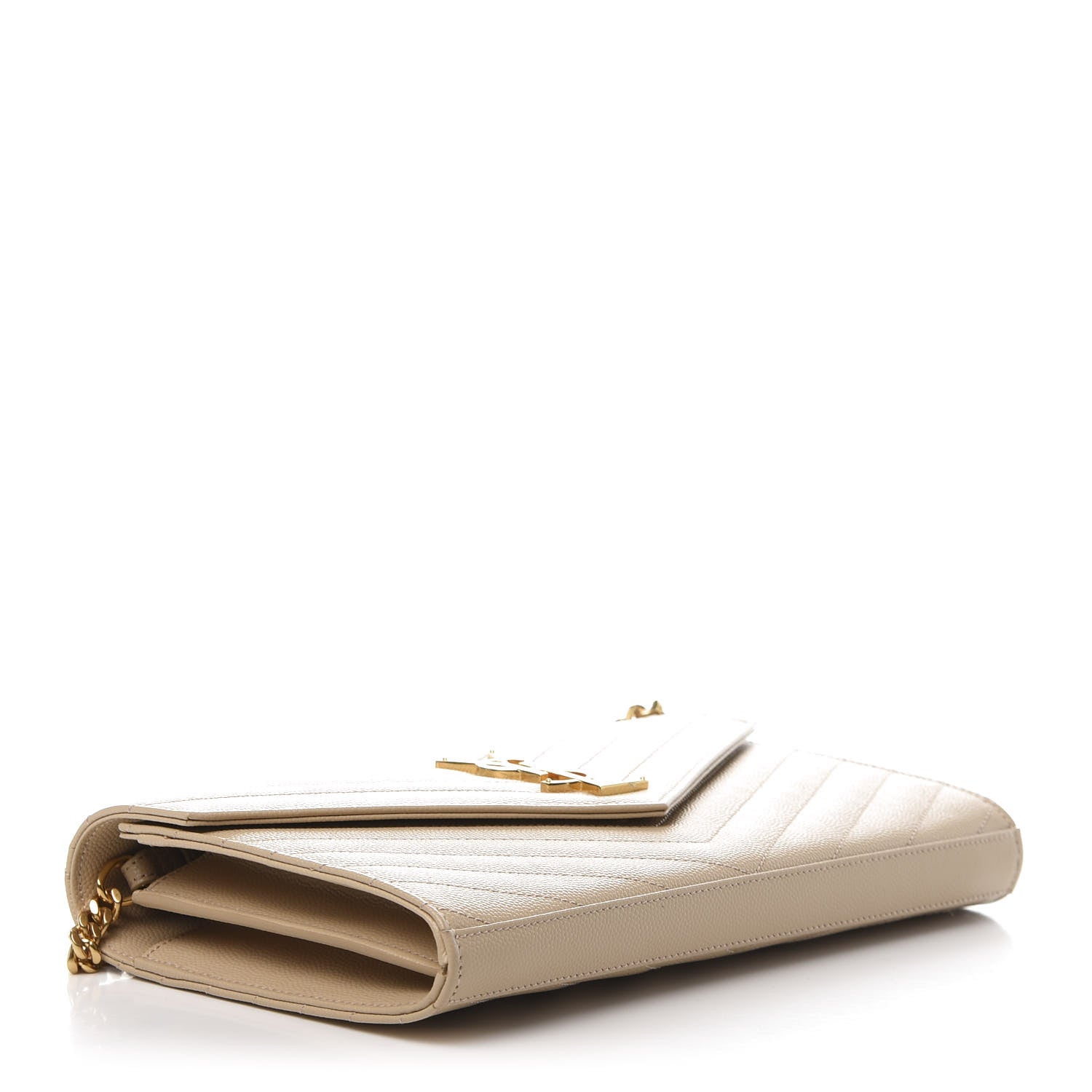 Saint Laurent Grain De Poudre Matelasse Chevron Monogram Chain Wallet Nude Powder 4 of 10
